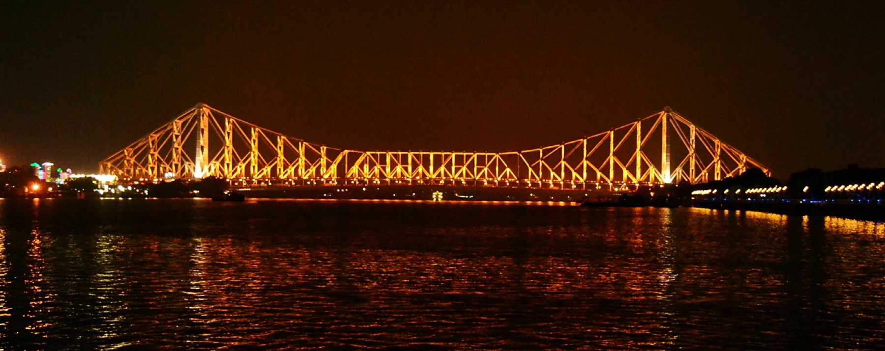 Howrah Bridge illuminated at night